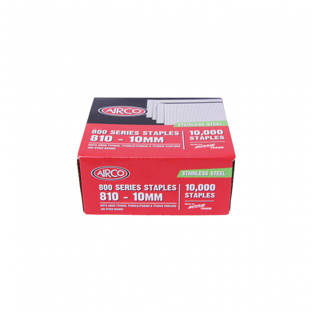 Airco 80/10mm SS staples. 10,000 per box